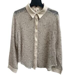 Peach NWT Mesh Button Front Top Shirt Blouse Sz XL Artsy Minimalist Indie Boho